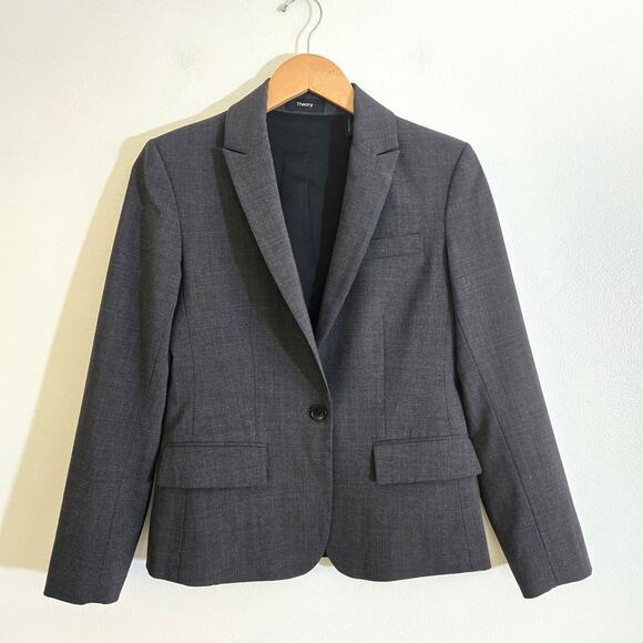 Theory Gabe Stretch Wool Blazer Grey Size 4 96% Wool - Picture 1 of 7